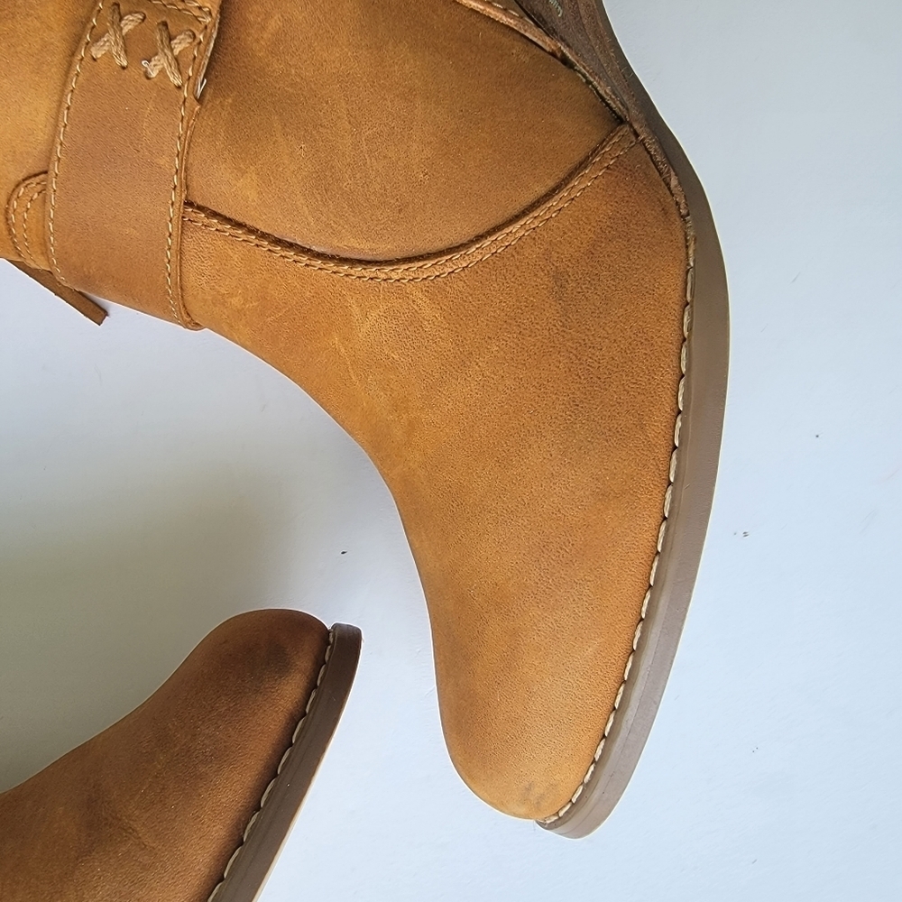 Seychelles Suede Embroidered Floral Wedge Harness Boots Size 8 - Picture 4 of 14